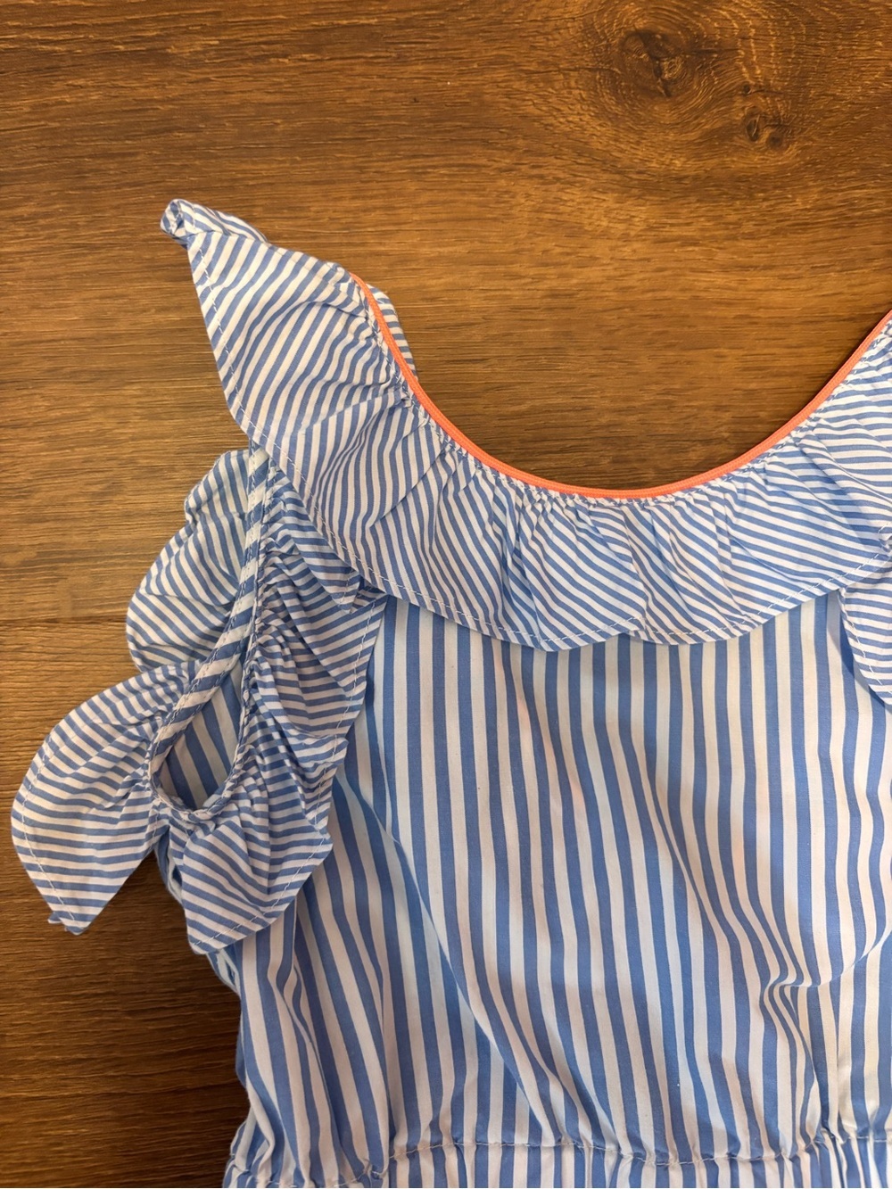 Crew cuts Girls Size 5 Blue & White Striped Dress Ruffles Lined Preppy - Picture 5 of 6